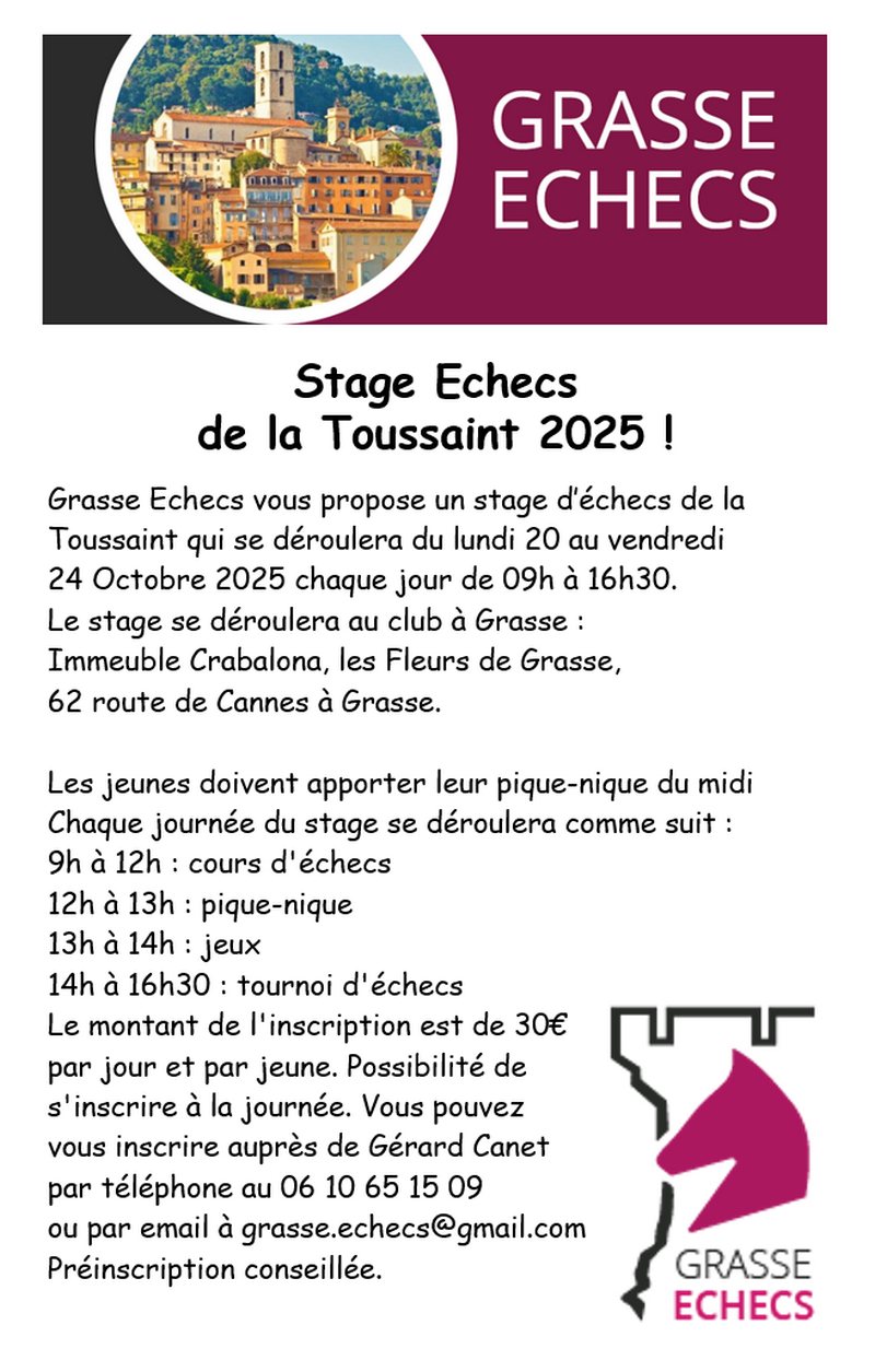 Stages d'échecs de la Toussaint au club de Grasse