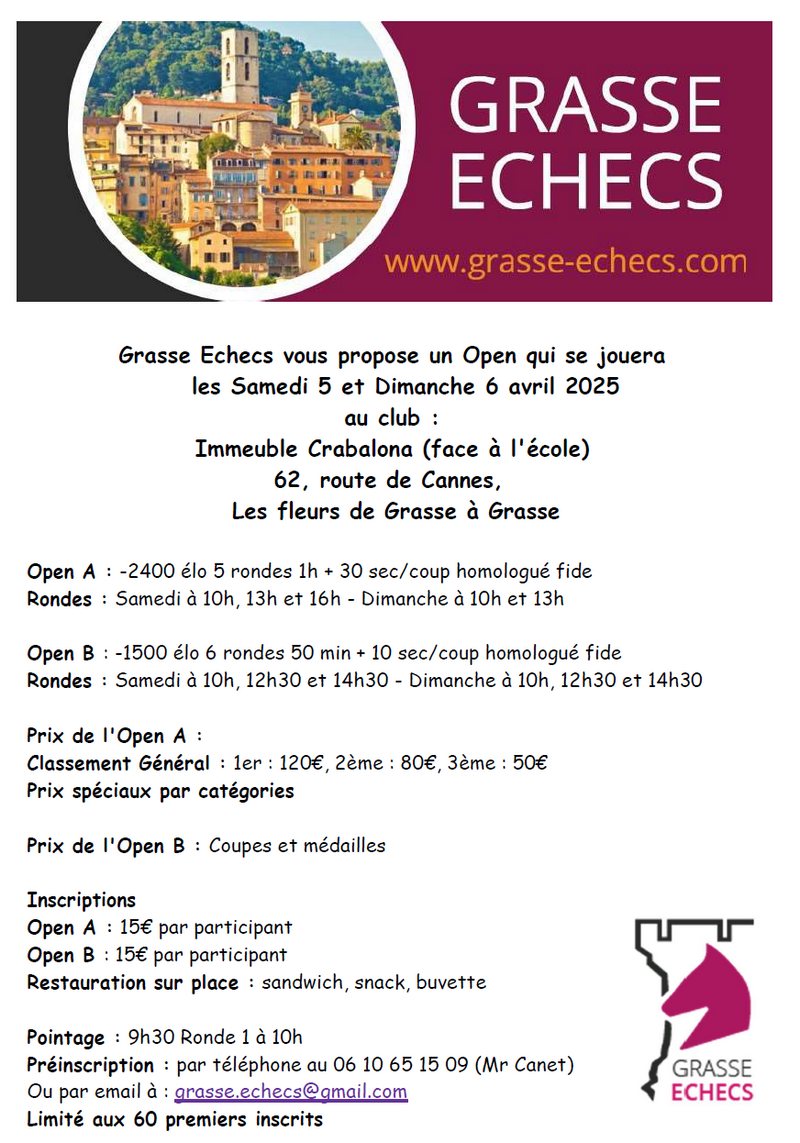 Tournoi à Grasse le week-end du 5-6 avril