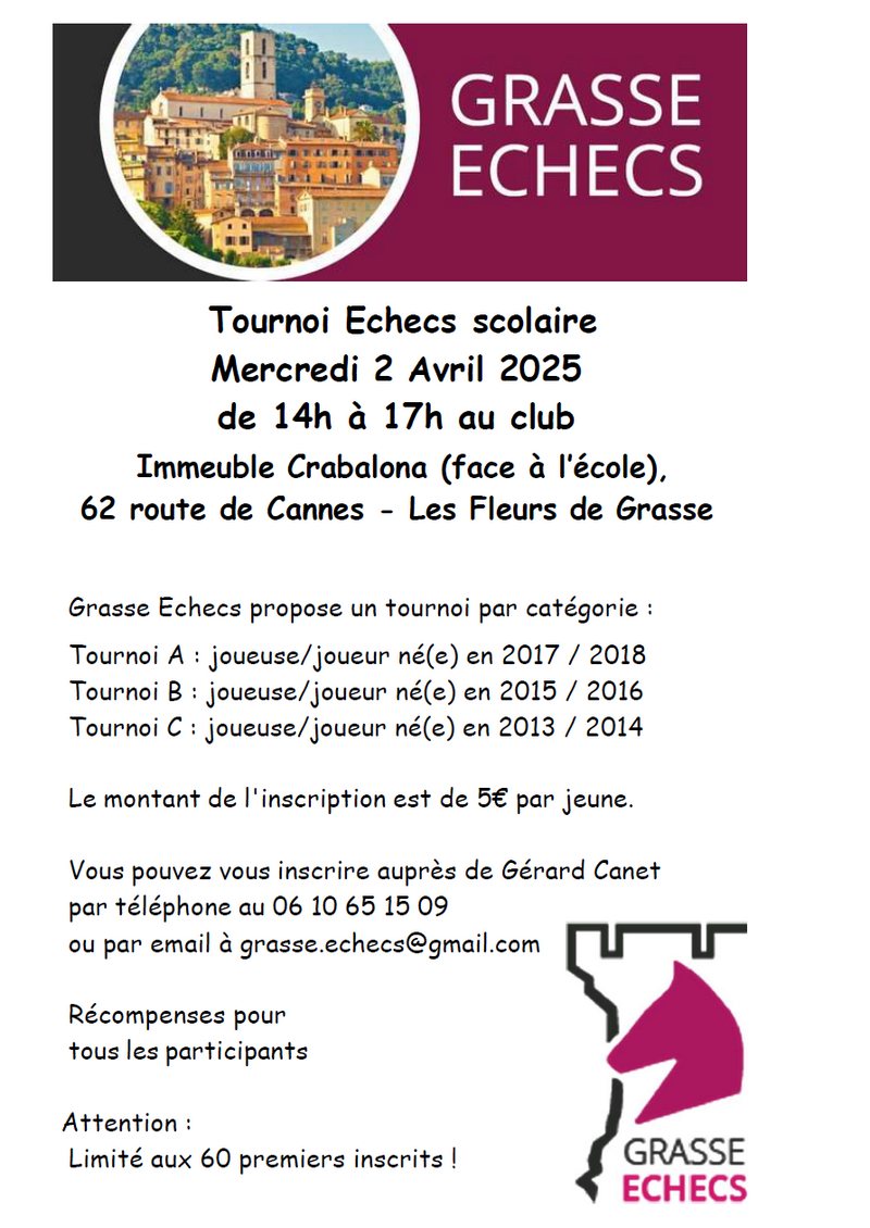 Tournoi scolaire à Grasse le mercredi 2 avril
