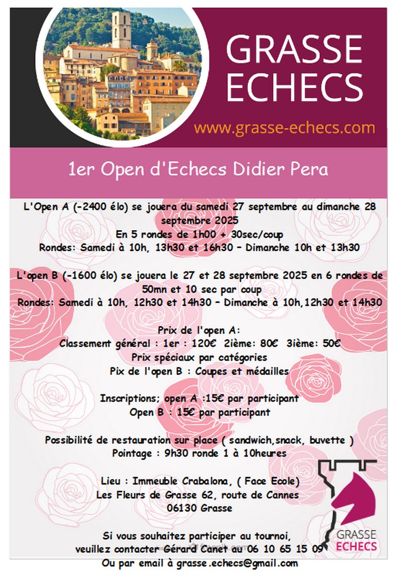 Tournois à Grasse les 27-28 septembre : Mémorial Didier Pera